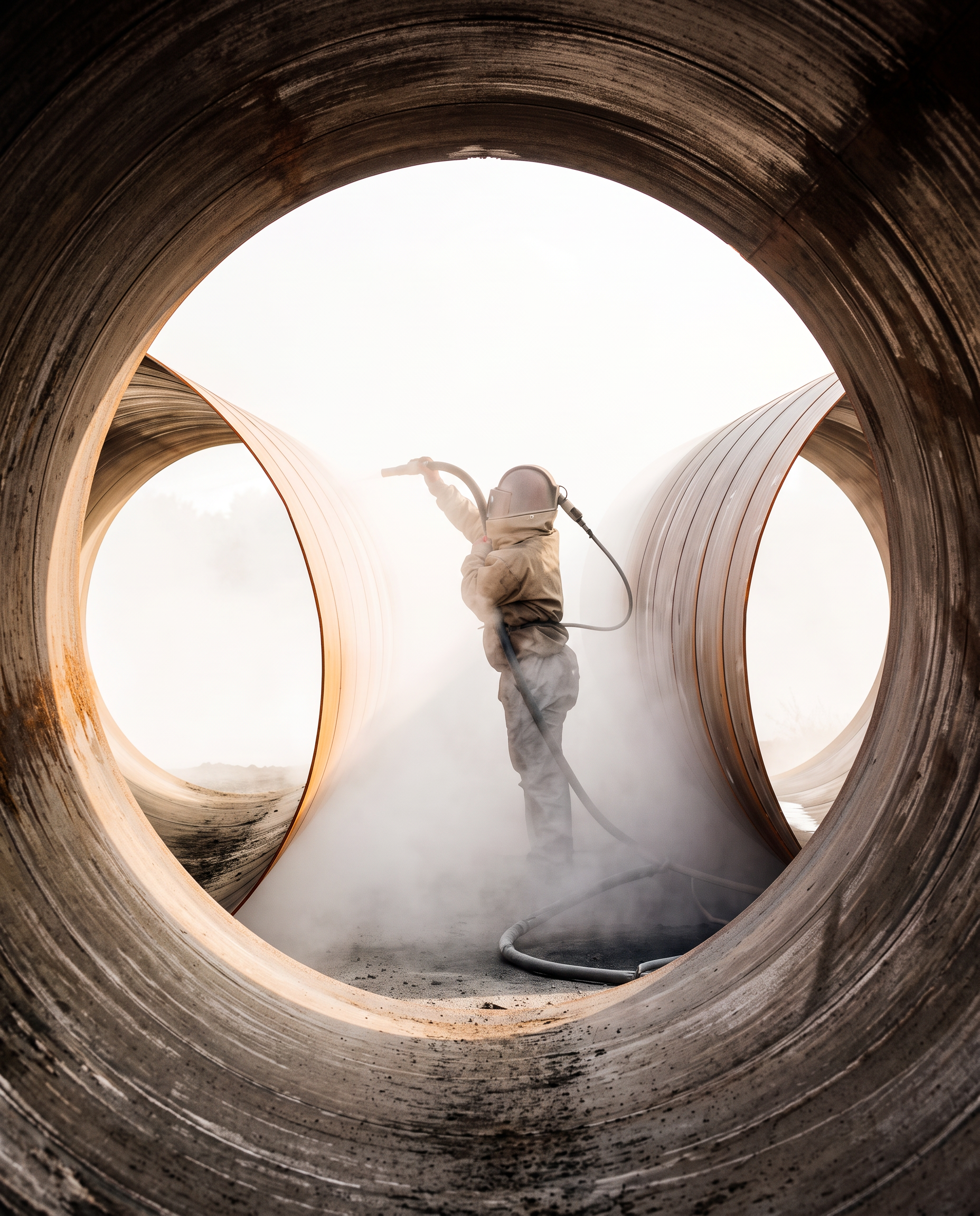 Industrial specialist sandblasting steel pipe sections
