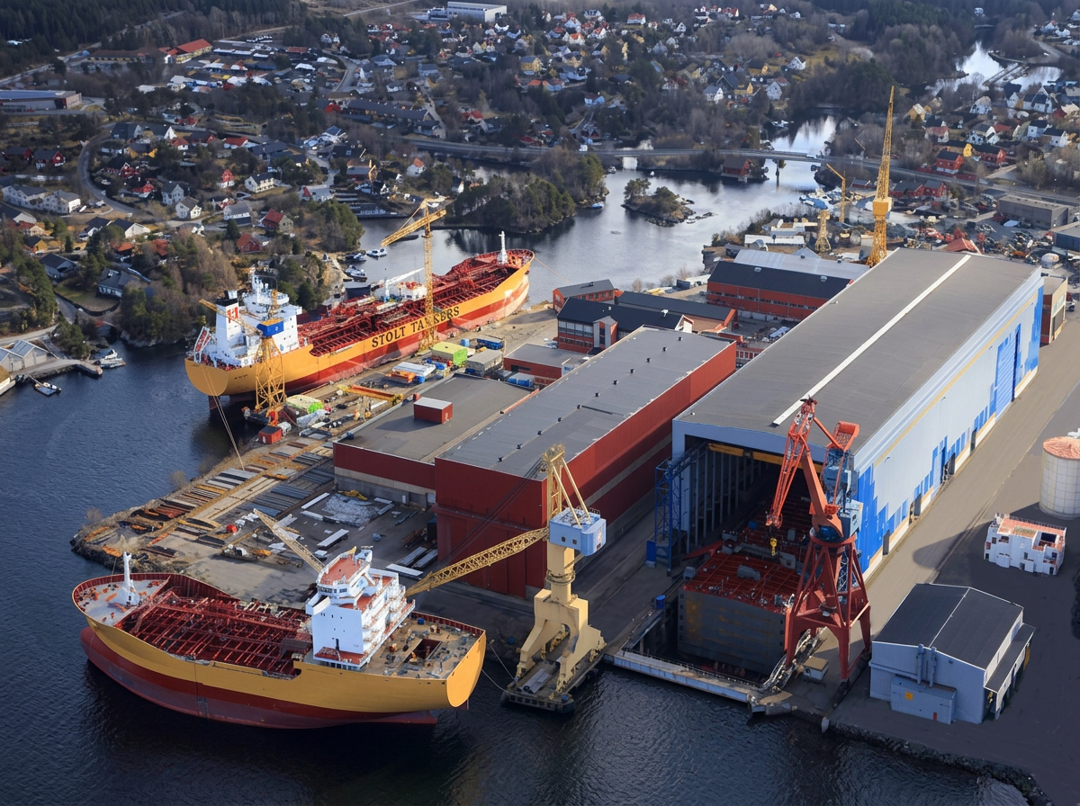 Shipyard with vessels under construction